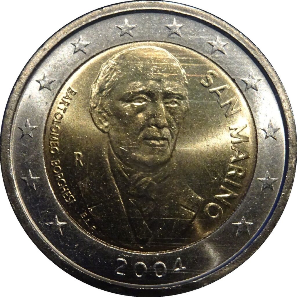 Pièce de 2 euros rare de Saint Marin en 2004 avec Borghesi